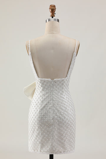 Pearls White Bodycon Sequins Homecoming Dress with Bow